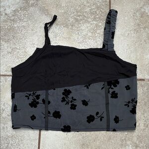 Cider Black Cropped Camisole with Floral Mesh Hem